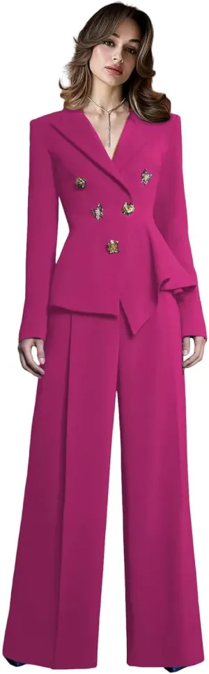 Elegant Suits for Women 2 Piece Set Business Double Breasted Blazer Pants Casual Peak Lapel Prom Tuxedo for Wedding Guest