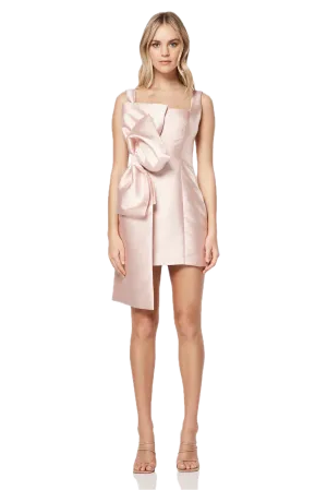 Elliatt Corsage Dress - Ballet Pink | Satin Fabric, Fitted Style, Square Neckline