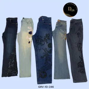 Embroidered Floral Jeans: The Perfect Y2K Statement (GRV-10-246)