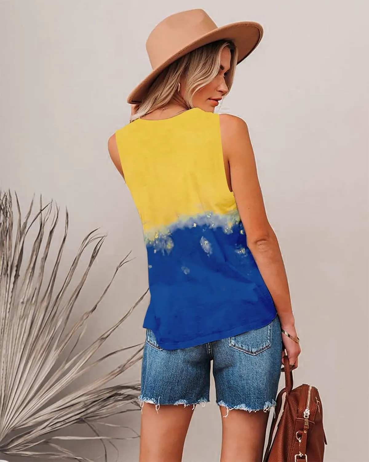 ETCYY NEW Womens Summer Tops V Neck Tank Tops Tie Dye Sleeveless Basic T Shirt Cute Printed Loose Fit