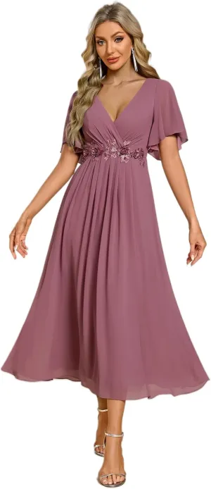 Ever-Pretty Women's Cocktail Dresses V Neck A-Line Elastic High Waist Wedding Guest Evening Party Maxi Dress 02093
