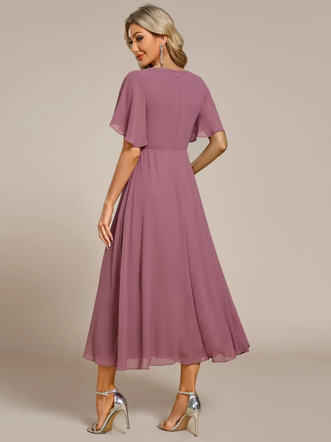 Ever-Pretty Women's Cocktail Dresses V Neck A-Line Elastic High Waist Wedding Guest Evening Party Maxi Dress 02093