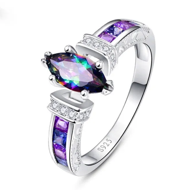 Fashion Jewelry Marquise Cut Purple Zircon Cocktail Rings for Women in Silver Color