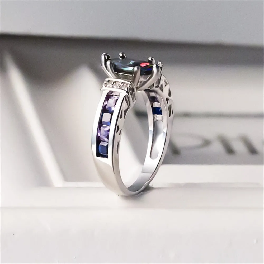 Fashion Jewelry Marquise Cut Purple Zircon Cocktail Rings for Women in Silver Color