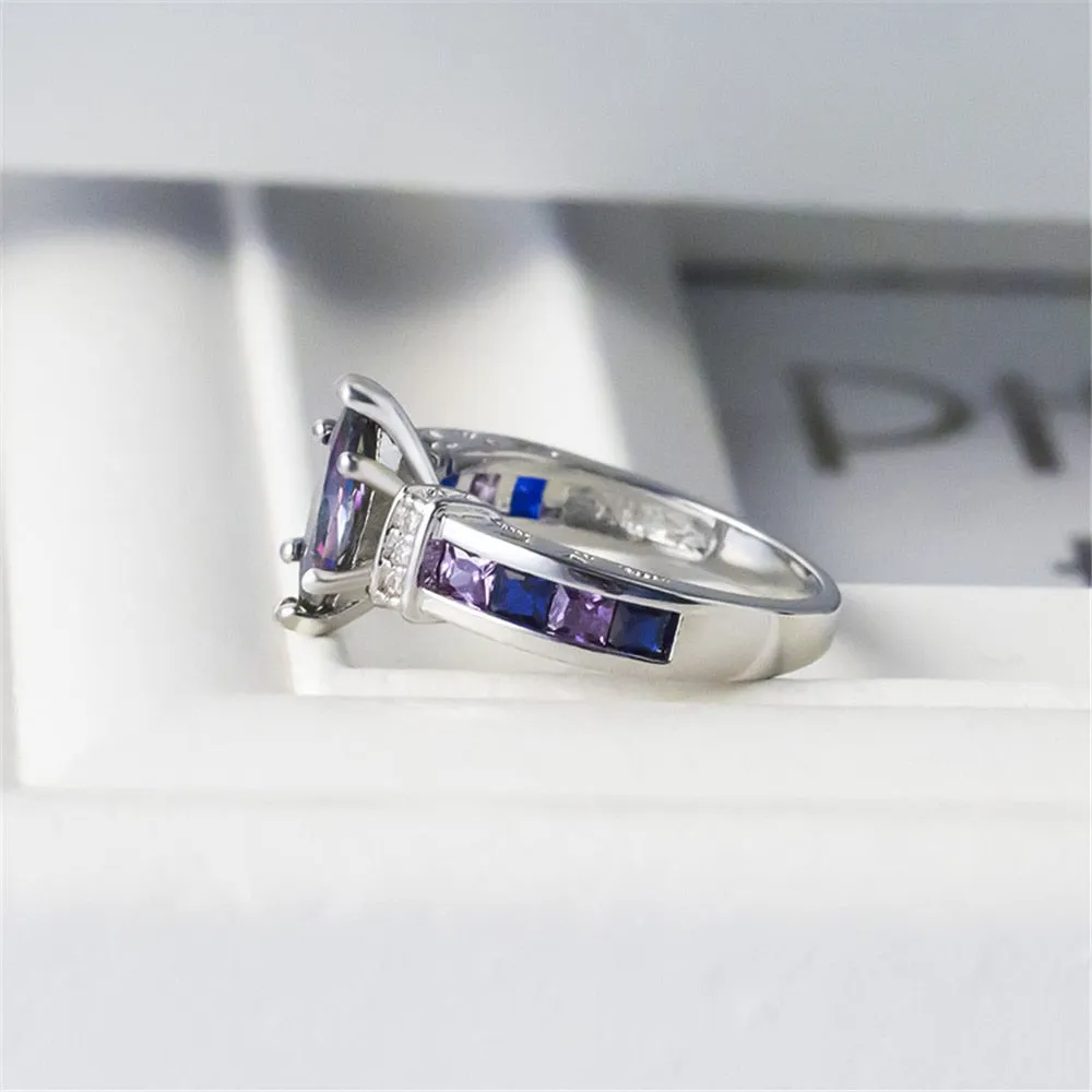 Fashion Jewelry Marquise Cut Purple Zircon Cocktail Rings for Women in Silver Color