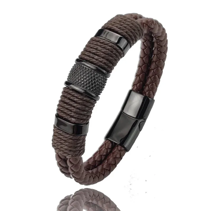 Genuine leather double bracelet