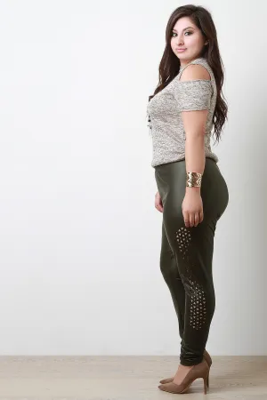 Geometric Cutouts Vegan Leather Leggings