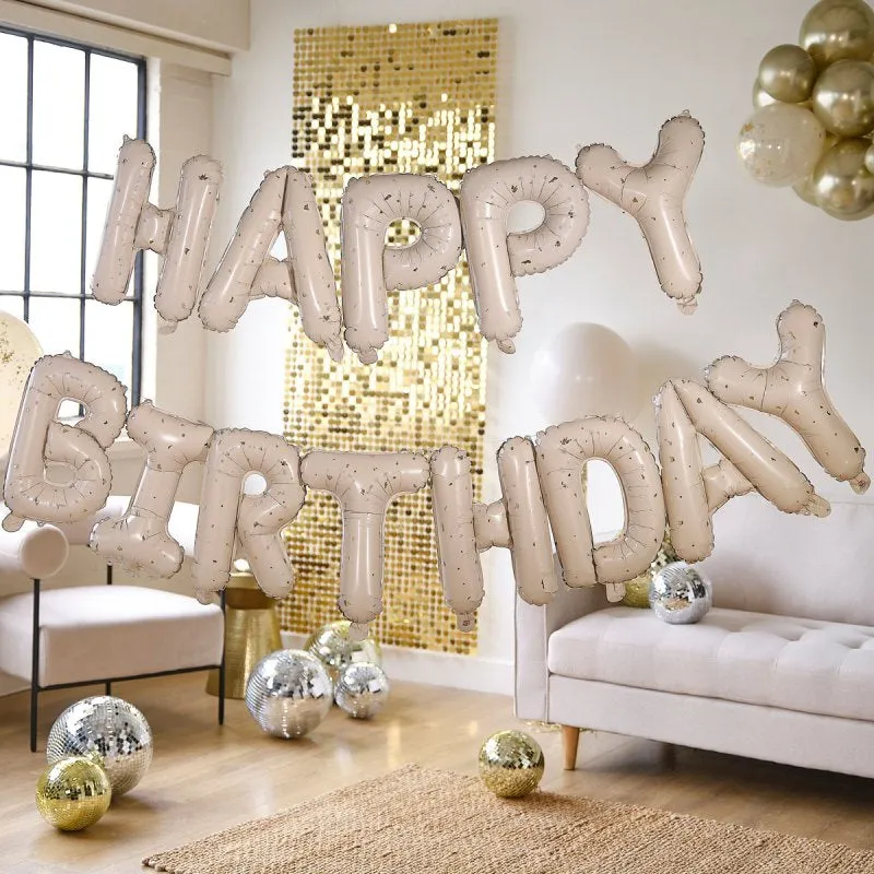 Ginger Ray Nude & Gold Speckle Happy Birthday Balloon Bunting