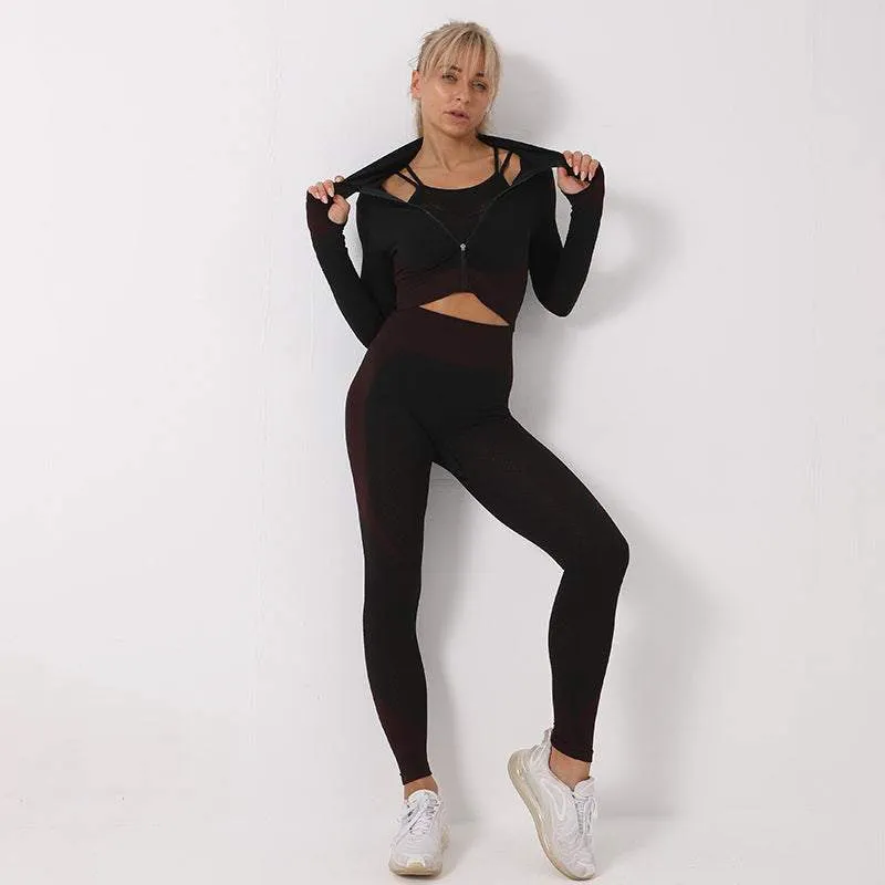 Glow Chic 3PCS Seamless Yoga Set – Gym Clothing with Sports Bra and Leggings