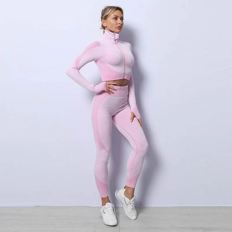 Glow Chic 3PCS Seamless Yoga Set – Gym Clothing with Sports Bra and Leggings