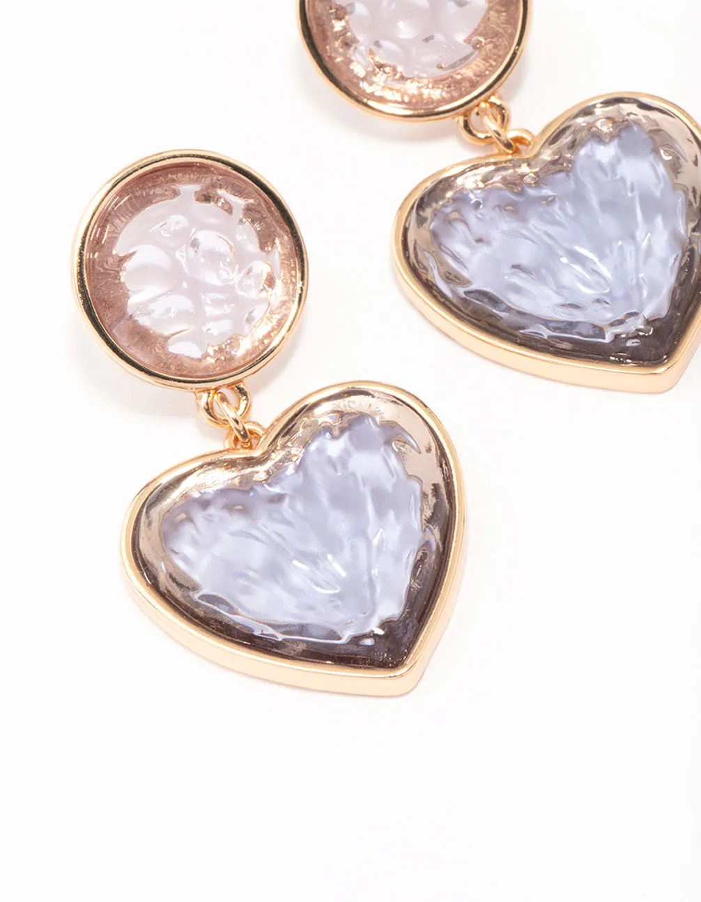 Gold Oval Glitter Heart Drop Earrings