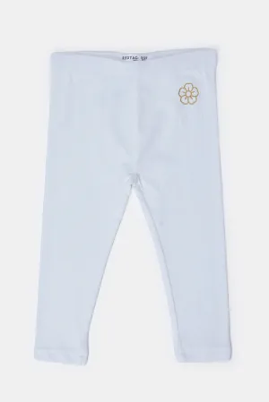 Infant Girls White Floral Embroidery Leggings