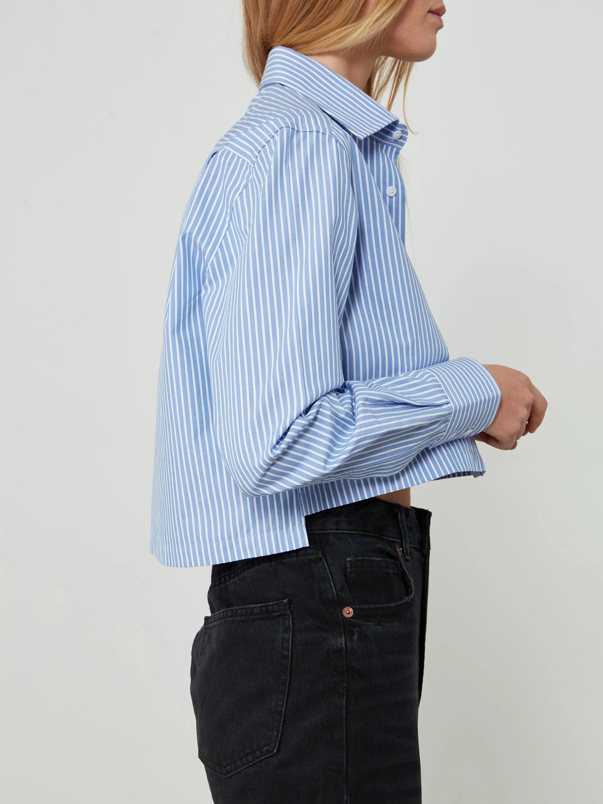 Iris fine poplin, inverted pinstripe cropped shirt