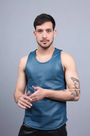 Jeans Blue Leather Perforated Tank Top