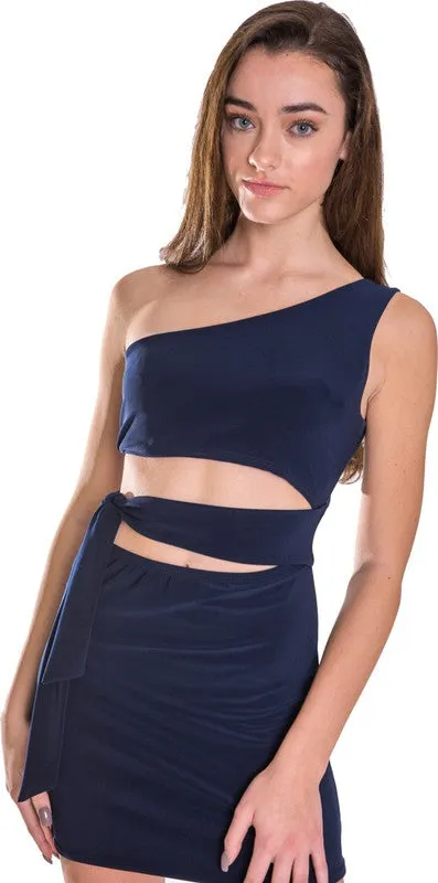 JUNIORS ONE SHOULDER TIE SIDE DRESS