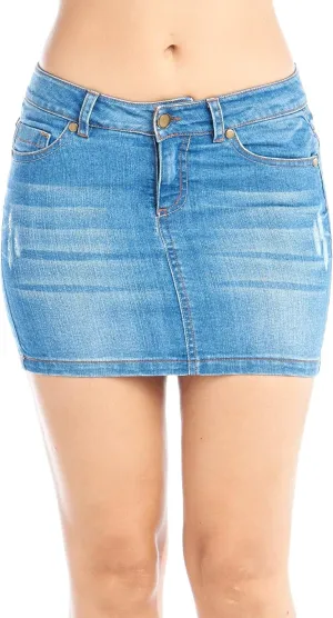 Khanomak Women's Jeans Denim Mini 5 Pocket Skirts Juniors