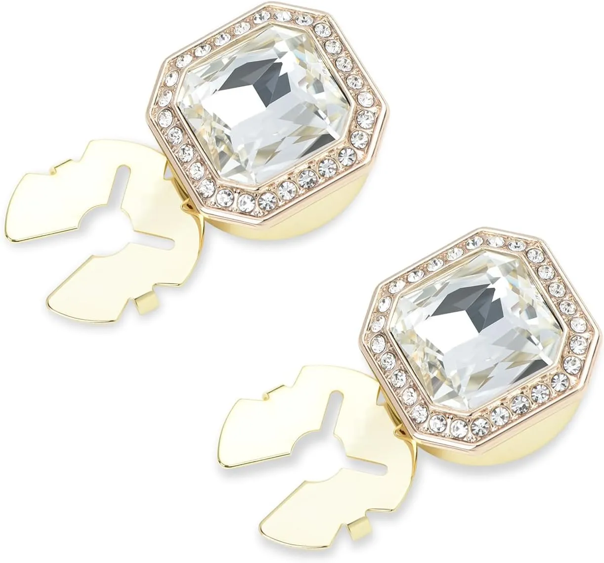 Large Crystal Square Button Covers Cufflink Snap-On Jewelry Clips for Shirts & Jackets, Damage-Free Decorative Button Accessories