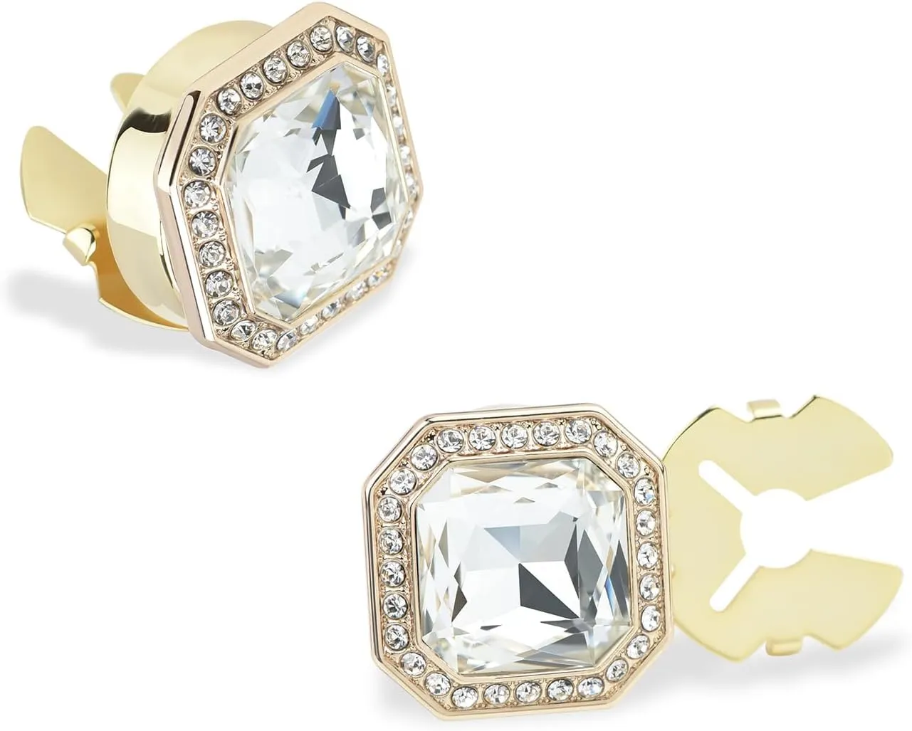 Large Crystal Square Button Covers Cufflink Snap-On Jewelry Clips for Shirts & Jackets, Damage-Free Decorative Button Accessories