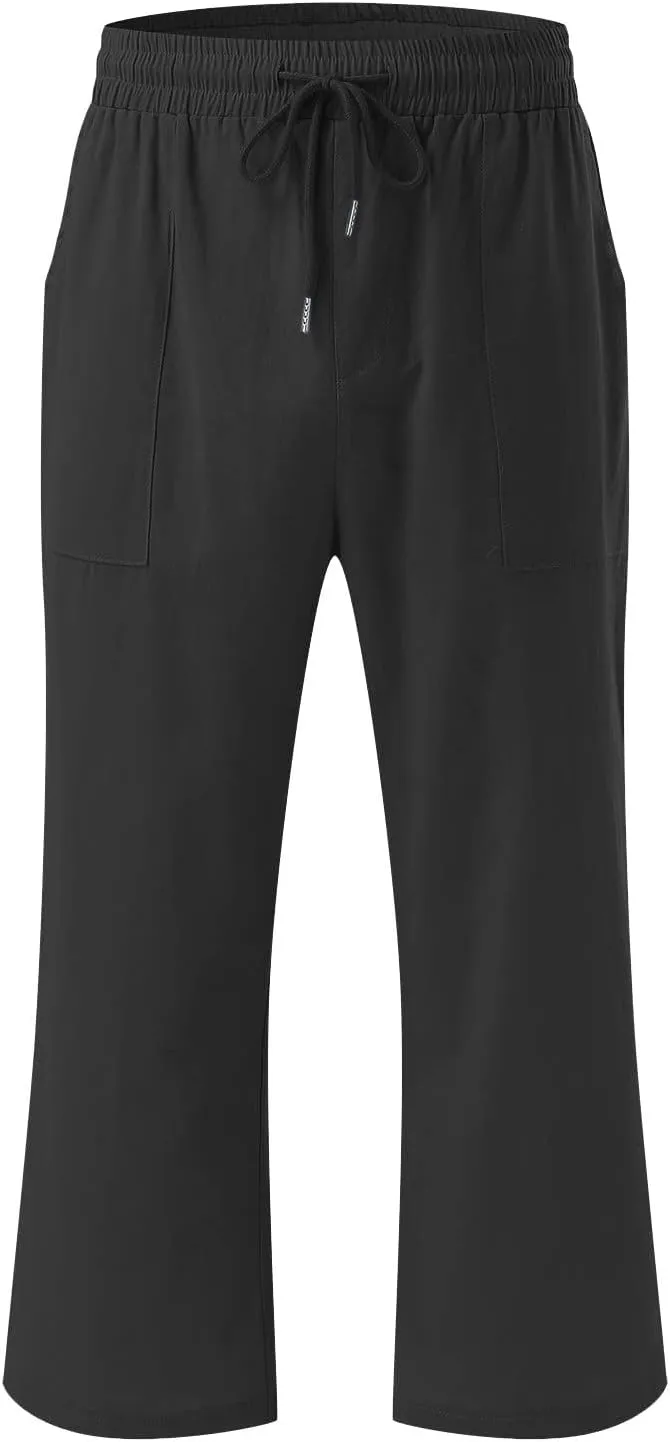 Linen Capri Pants for Women Casual 2025 Summer Drawstring Elastic High Waist Capris Wide Leg Cropped Trousers