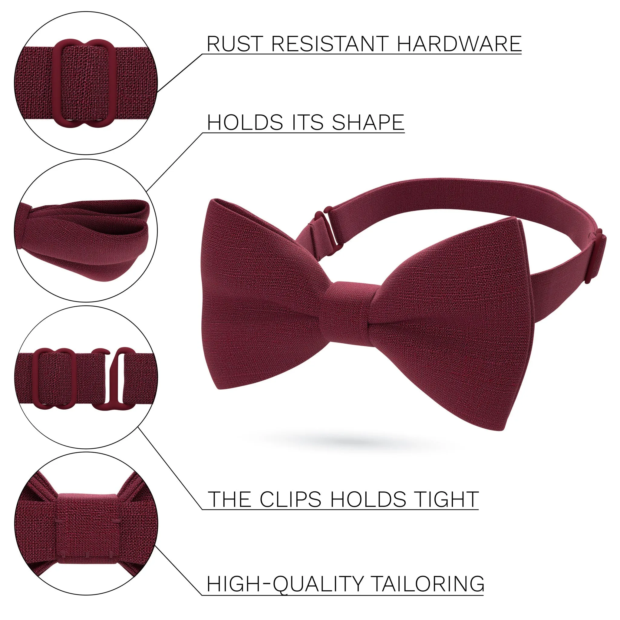 Linen Dark Red Bow Tie