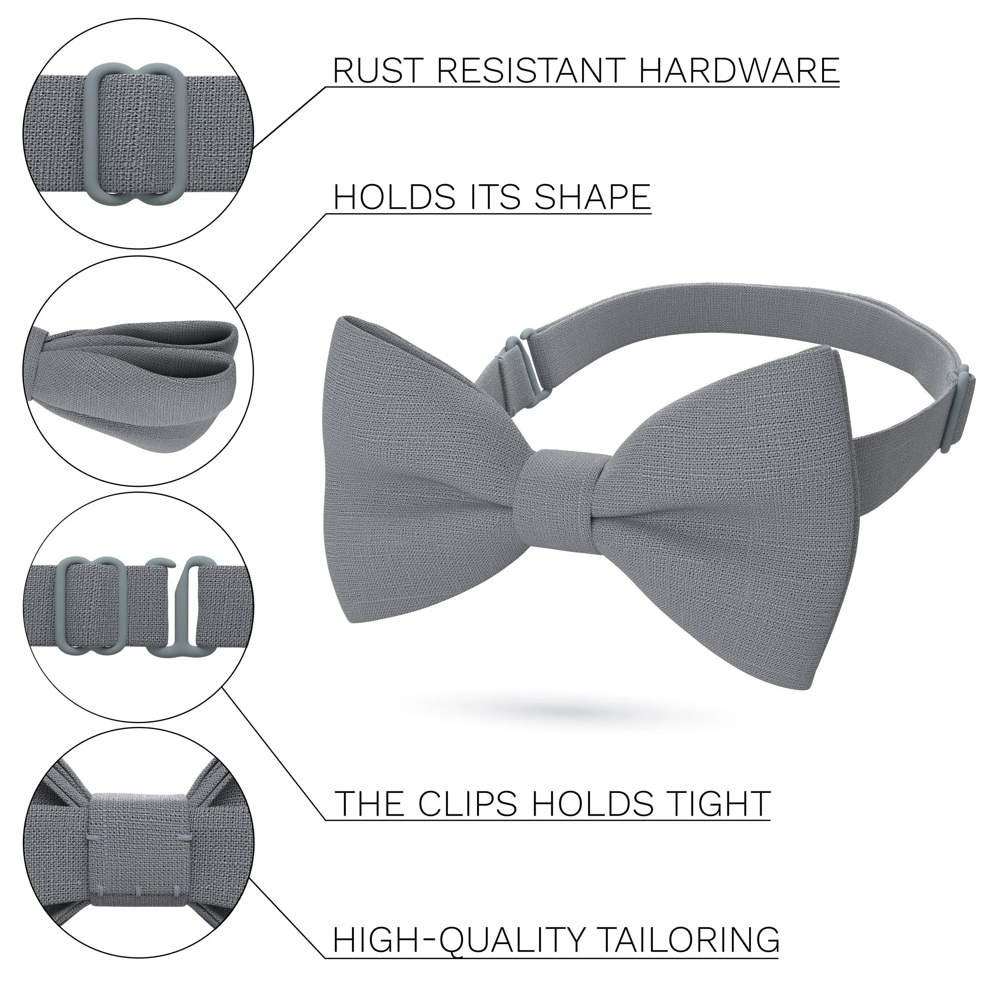 Linen Stone Grey Bow Tie