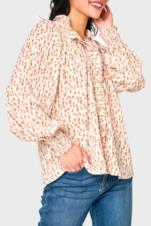 Long Sleeve Crochet Trim Blouse with Ruffle