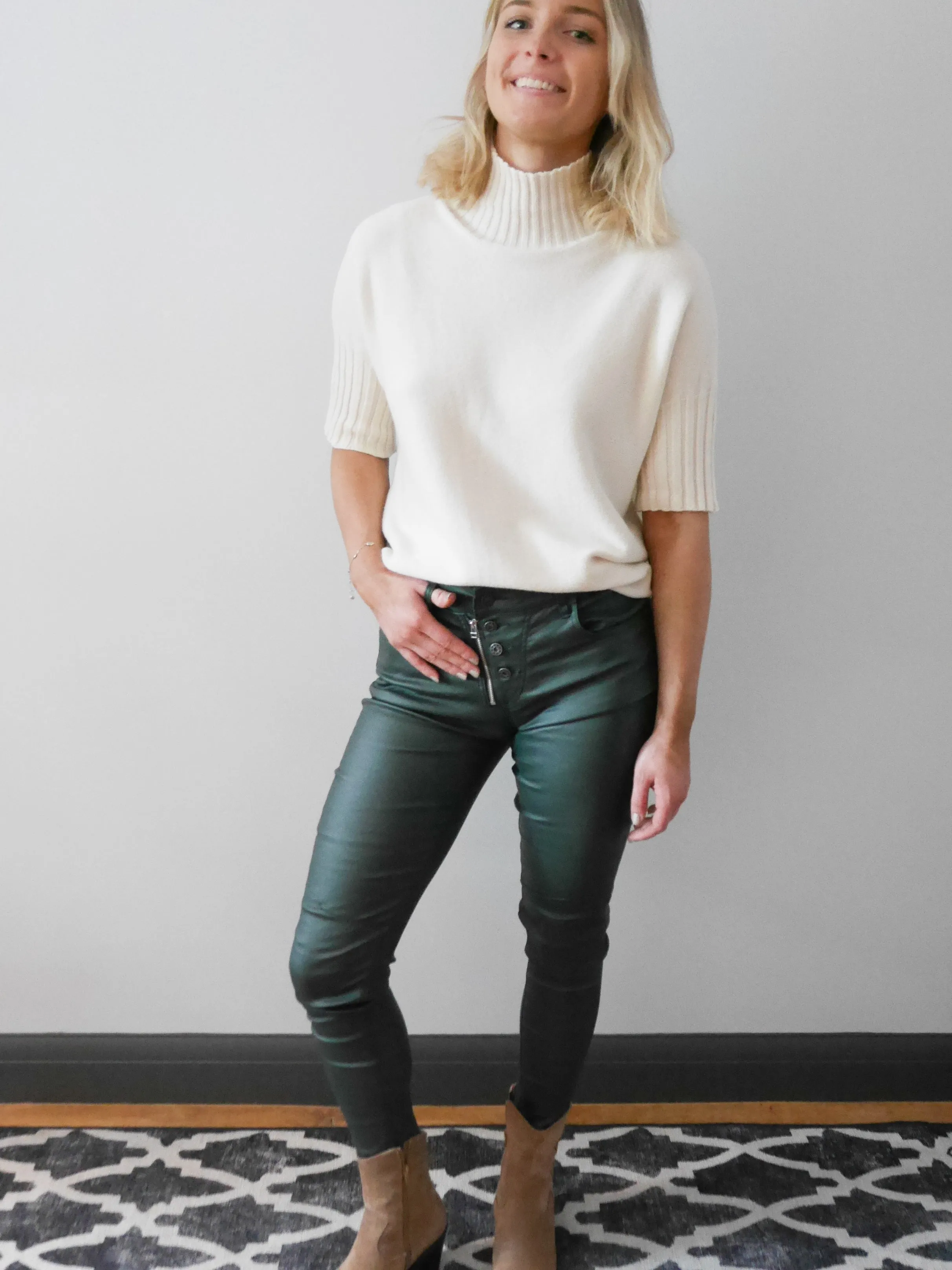 Melly & Co Bottle Green Coated Jeans