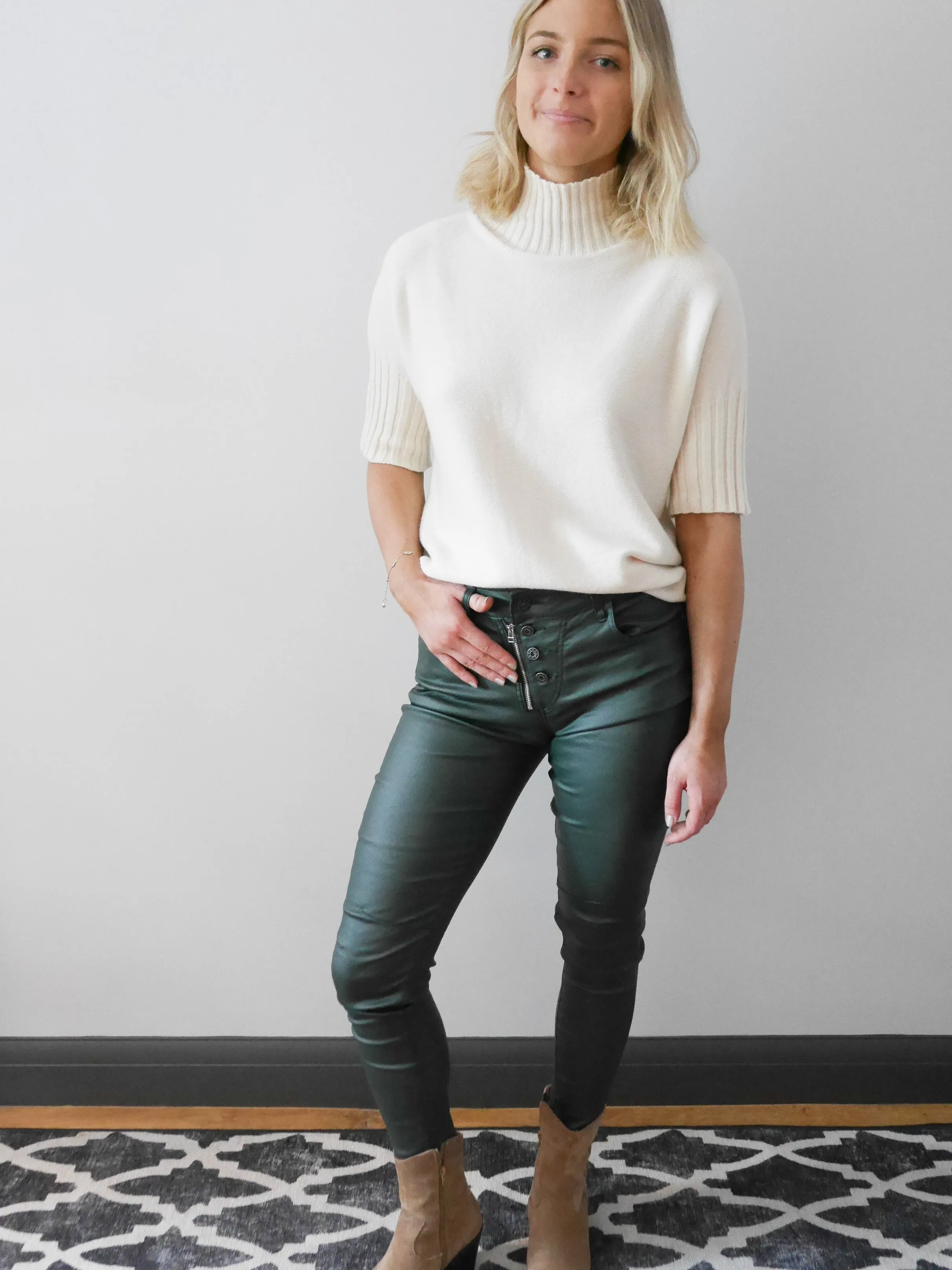 Melly & Co Bottle Green Coated Jeans