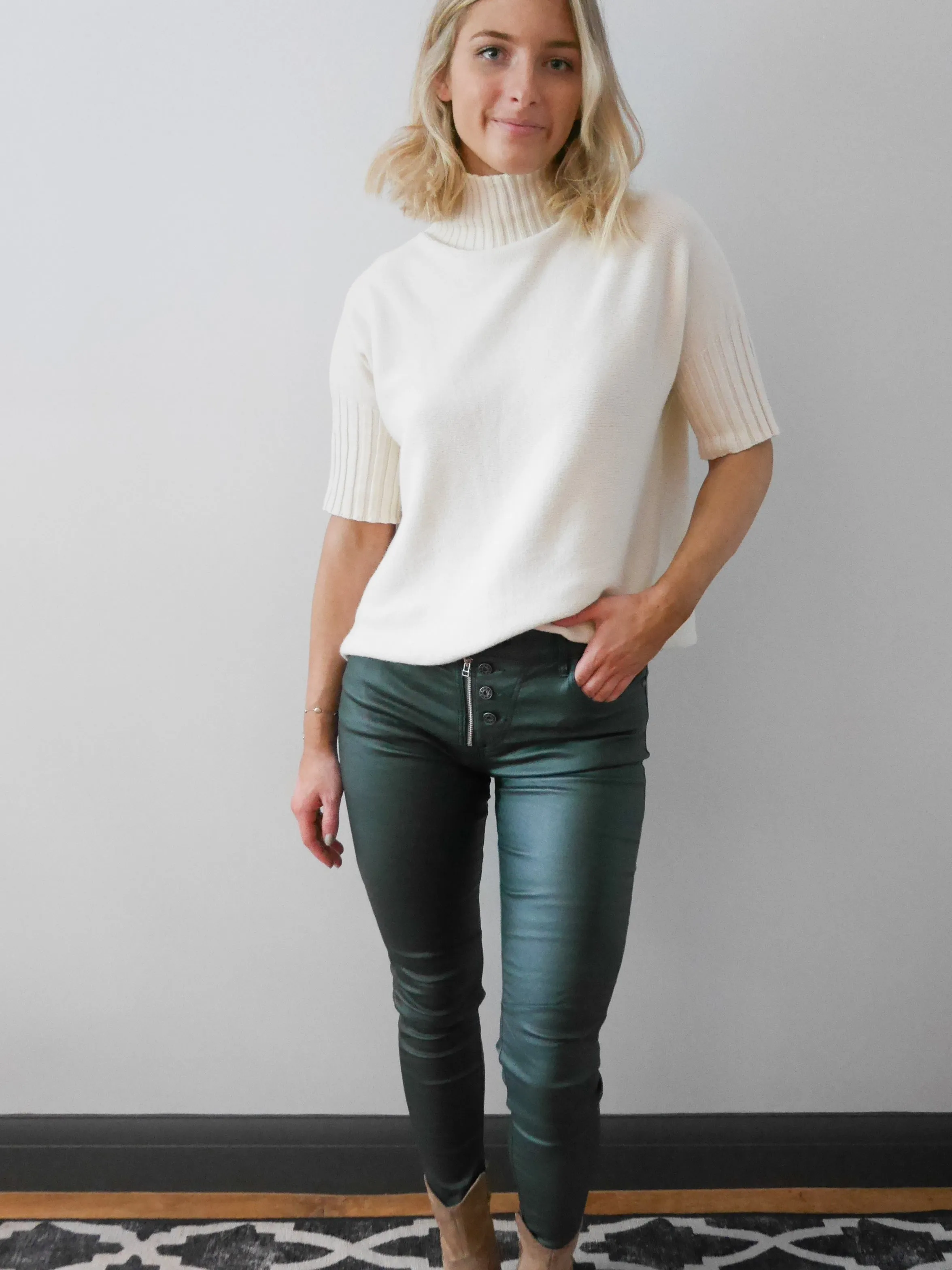 Melly & Co Bottle Green Coated Jeans