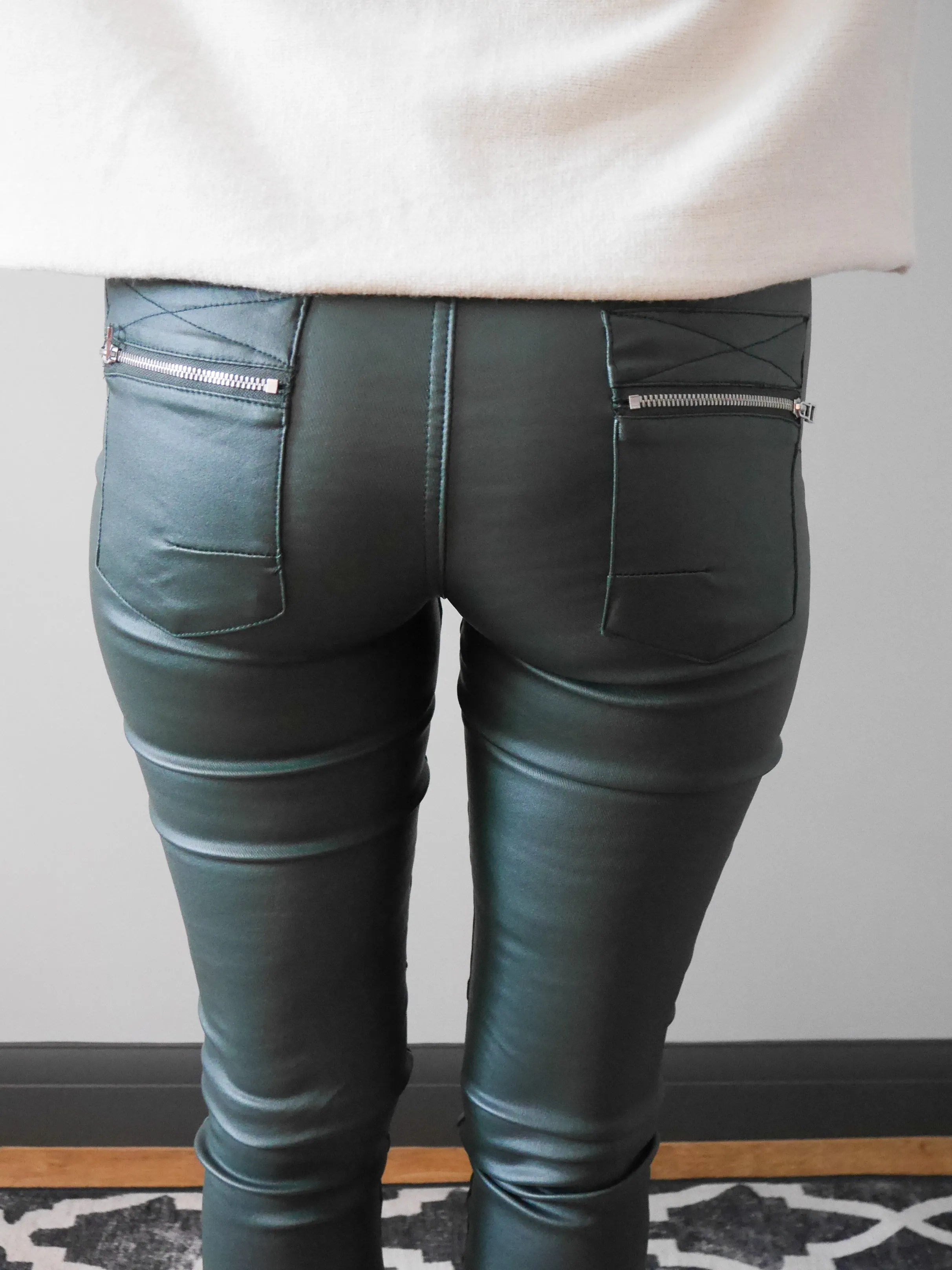 Melly & Co Bottle Green Coated Jeans