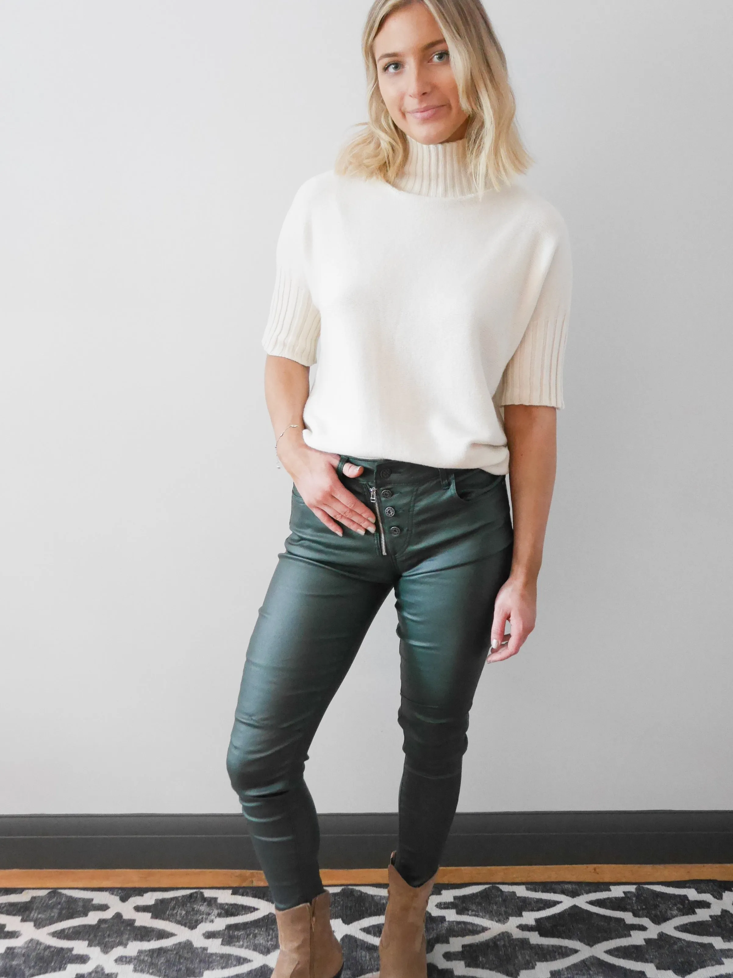 Melly & Co Bottle Green Coated Jeans