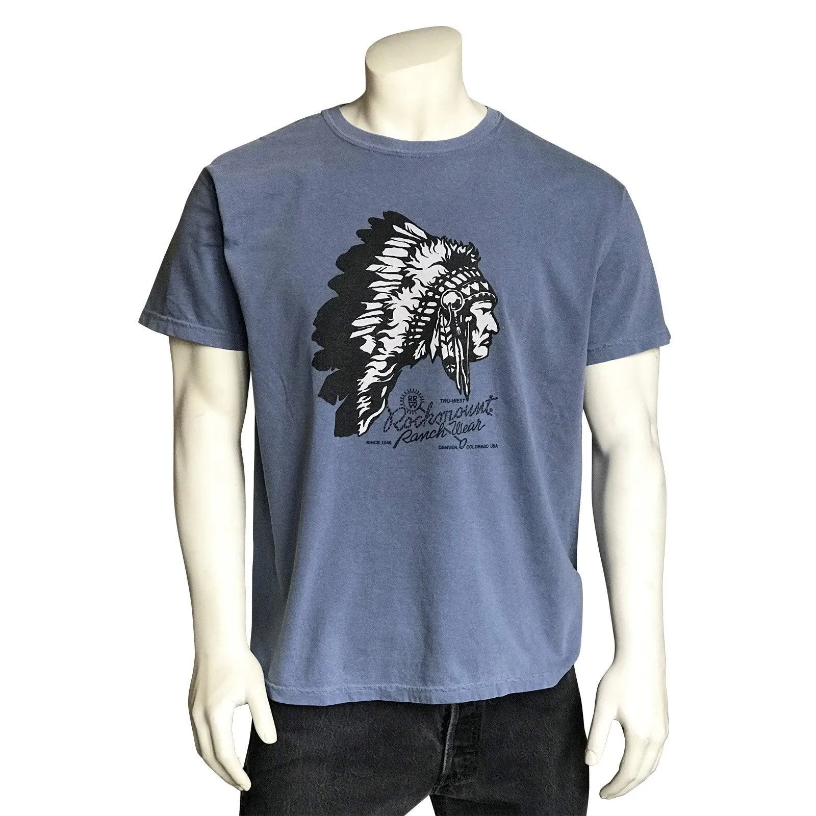 Men's Blue 100% Cotton Chief Western T-Shirt