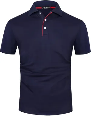 Mens Polo Shirts Cotton 3-Button Solid Short Sleeve Polo Rugby Shirts with Collar