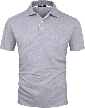 Mens Polo Shirts Cotton 3-Button Solid Short Sleeve Polo Rugby Shirts with Collar