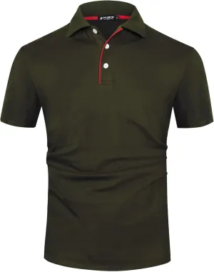 Mens Polo Shirts Cotton 3-Button Solid Short Sleeve Polo Rugby Shirts with Collar