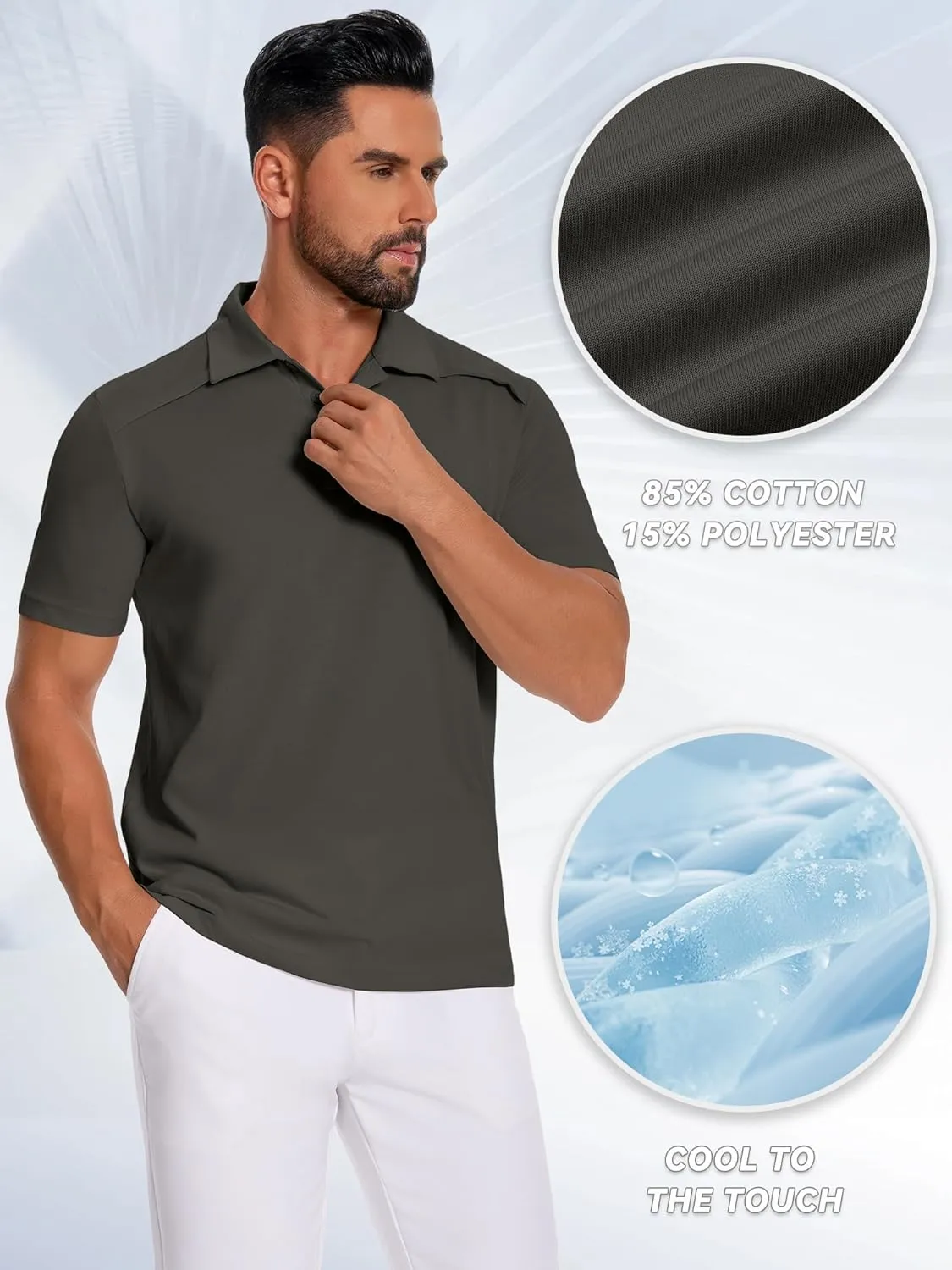 Mens Polo Shirts Short Sleeve Quick Dry Golf Casual Collared Tops Moisture Workout Cotton Polo T Shirts
