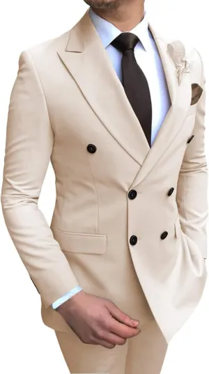 Men's Suits 2 Pieces Double Breasted Regular Fit Notch Lapel Solid Prom Tuxedos Wedding (Blazer Pants)