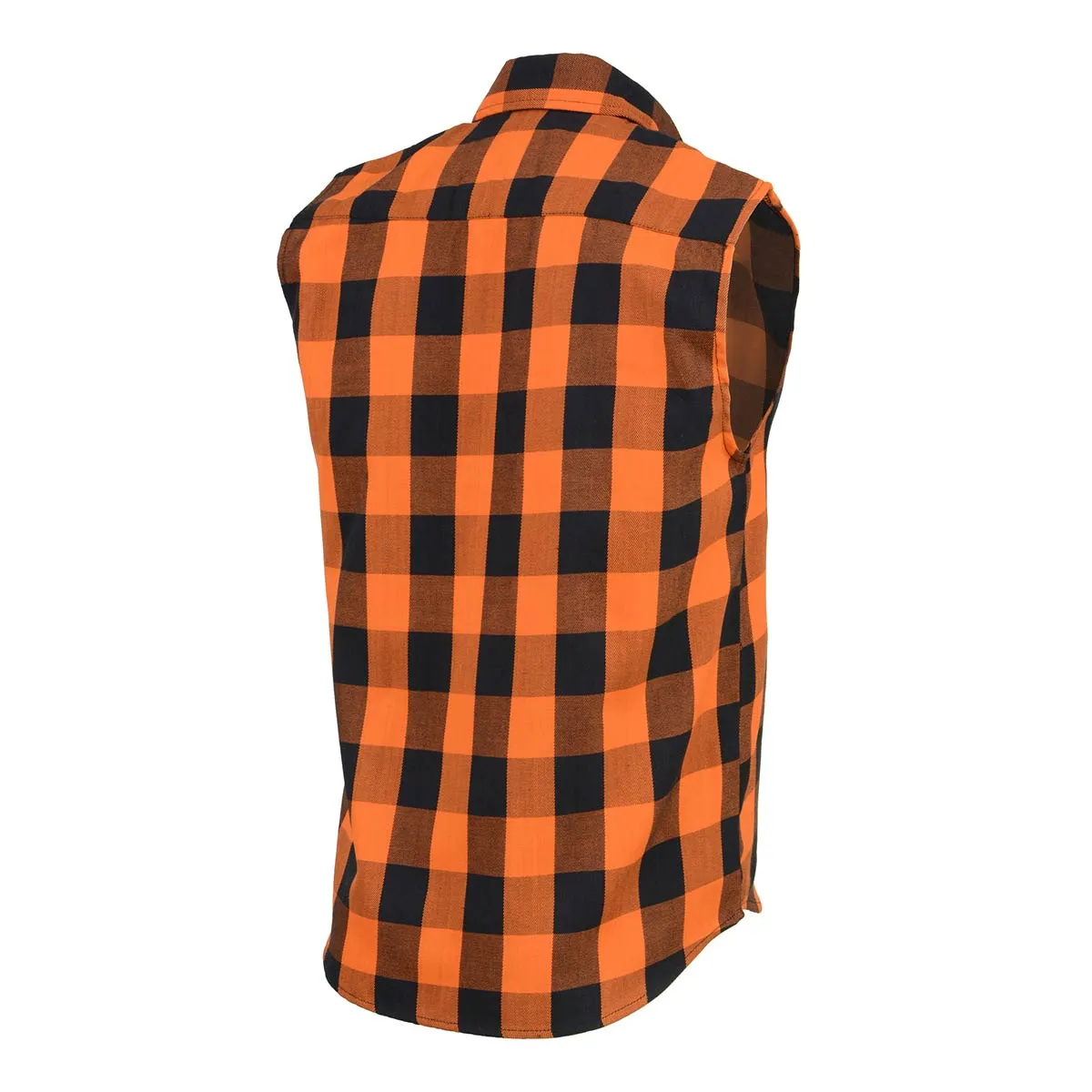 Milwaukee Leather MPM1655 Men's 'Checkered' Black and Orange Cut Off Flannel Shirt