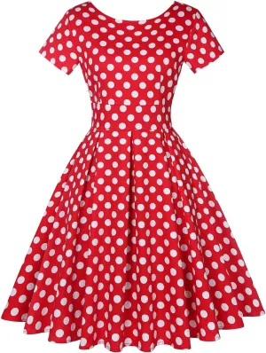 MINTLIMIT Women's 1950s Retro Vintage Rockabilly Short Sleeve Cocktail Party Swing Dress