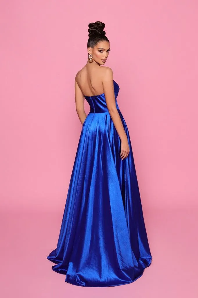 NICOLETTA stretch shiny jersey gown - ROYAL