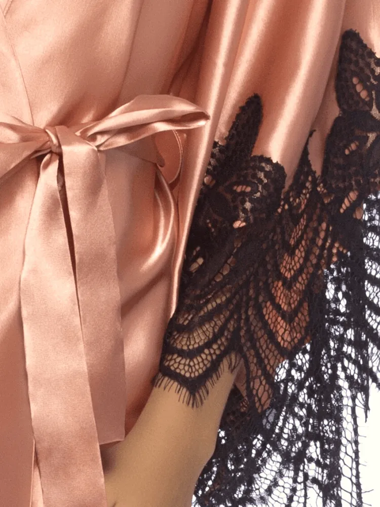Peach Rose Satin & Lace Dream Robe