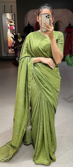 Pear Green Viscose Chanderi Saree