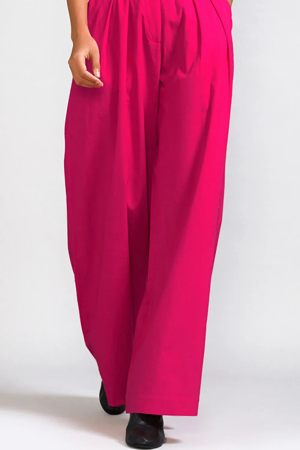 Pink Cotton Pleated Pant Set