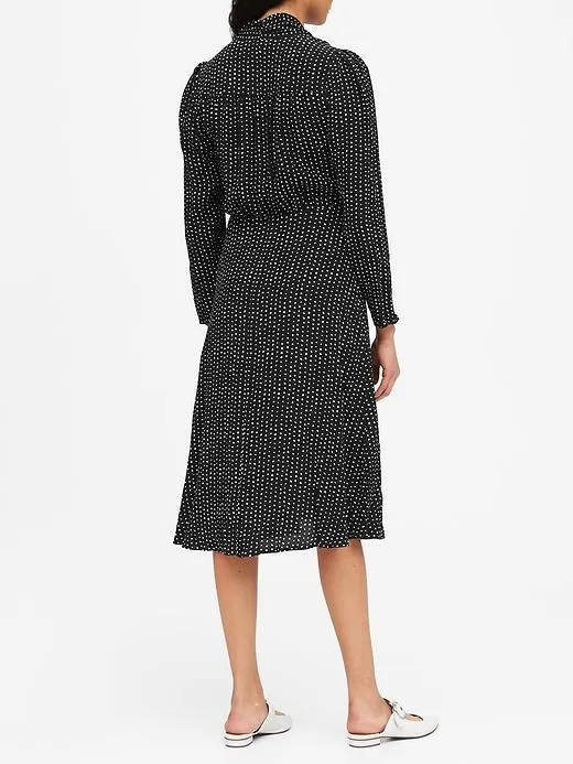 Polka Dot Tie-Neck Dress in Black Dot
