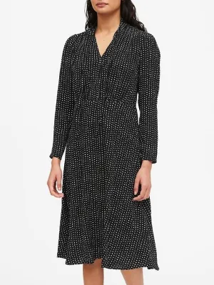 Polka Dot Tie-Neck Dress in Black Dot