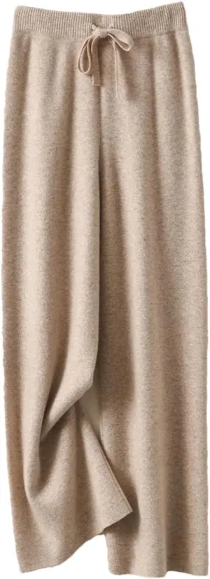 REHJJDFD Women's 100 Percent Wool Pants Soft Knitwear Wide Leg Pants Solid Casual with Drawstring Trousers