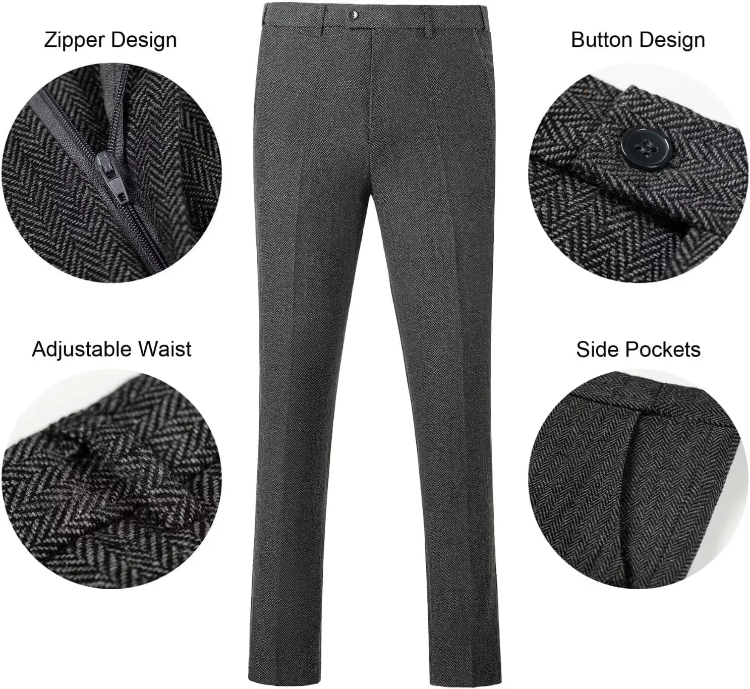 Retro Tweed Men's Suit 3 Piece Slim Fit Herringbone Suits Groom Tuxedos Set Wedding Prom Blazer Jacket Vest Pants for Men