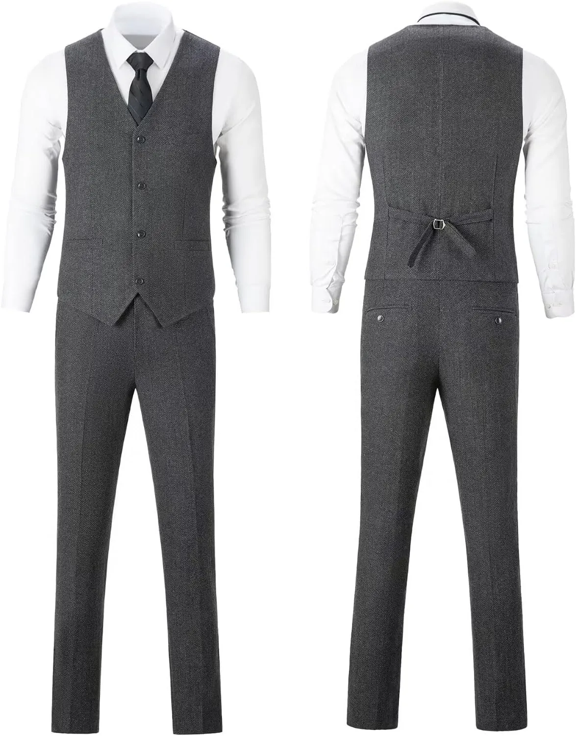 Retro Tweed Men's Suit 3 Piece Slim Fit Herringbone Suits Groom Tuxedos Set Wedding Prom Blazer Jacket Vest Pants for Men
