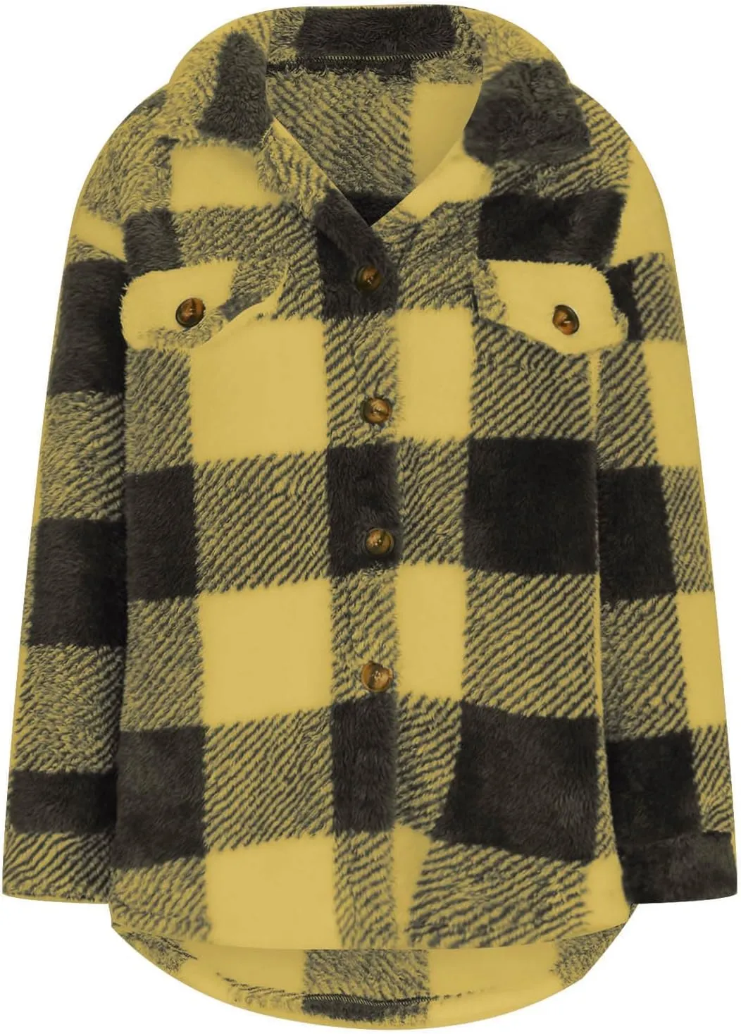 Sherpa Jacket Women Oversized Long Sleeve Furry Fleece Shacket Jackets Trendy Draped Plaid Button Down Winter Coats