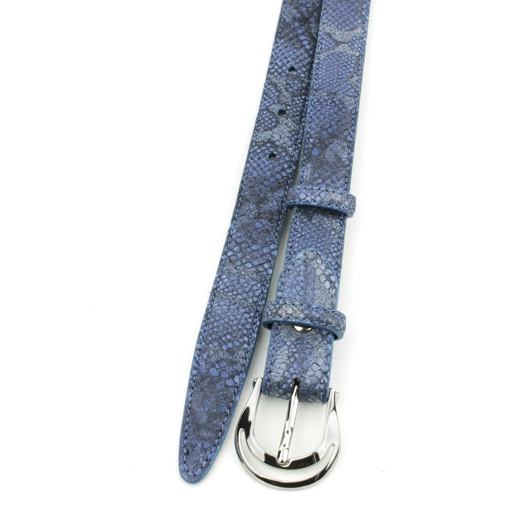 Skinny Dark Denim Metallic Python effect belt